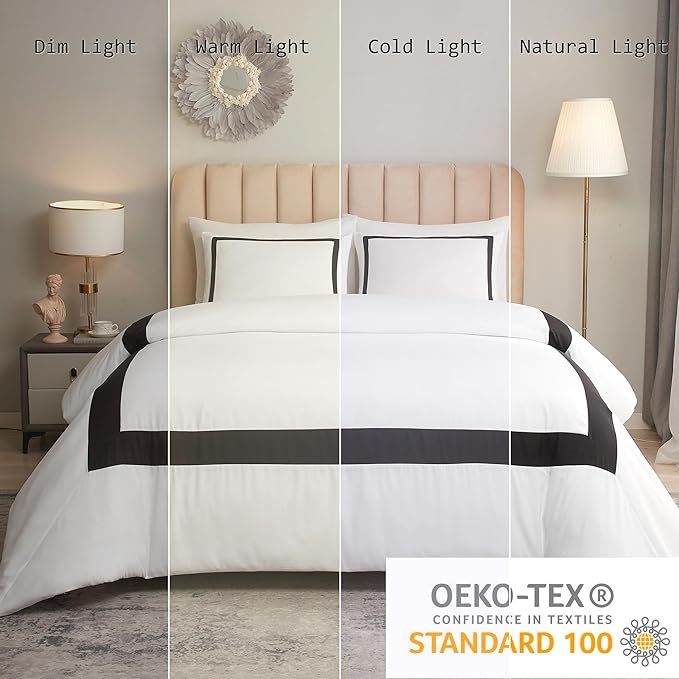 OSVINO Hotel Duvet Cover Set Queen Size 3Pcs Black Line Pattern Bedding Collection Ultra Soft Breathable Duvet Cover with Pillowcases