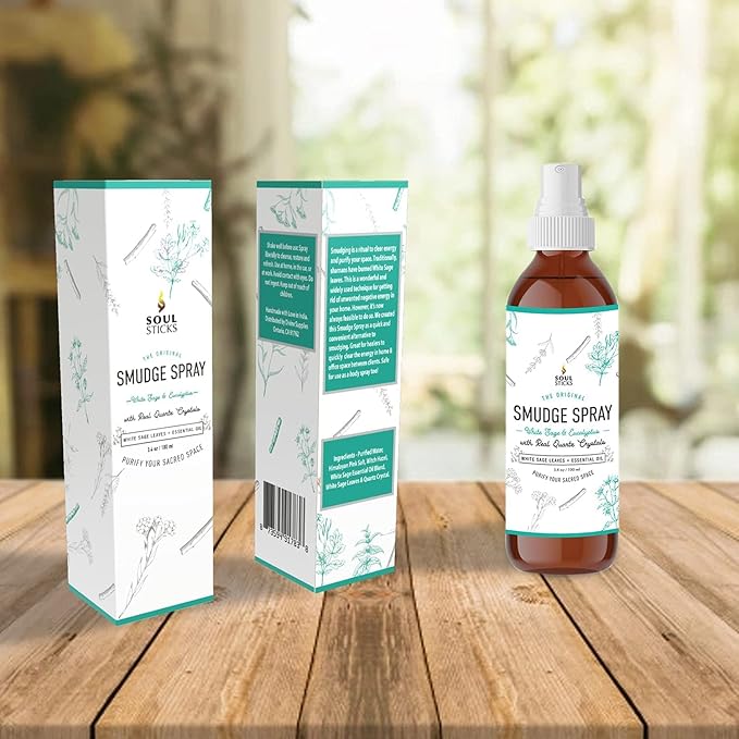 SOUL STICKS Aroma Smudge Kit | Gift Set with Little Smudgies Candles, Smudge Spray, Essential Oil and 2 Selenite Wand in White Gift Box (Eucalyptus)