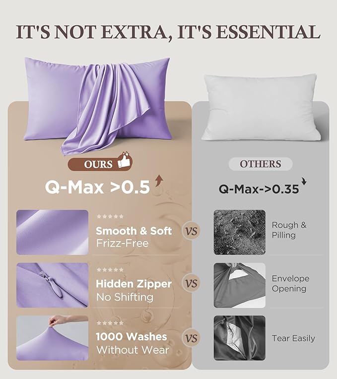 Instant Chill Cooling Pillowcase for Hot Sleepers, 2% HA Infused Pillowcase Hydrates Skin & Hair, Reduces Wrinkles & Frizz, Softer Than Silk Pillow Cases, Pillow Covers Queen (Purple, 1 Pack)
