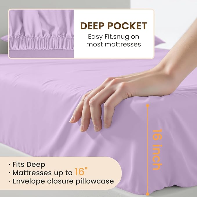 King Size 4 Piece Bed Sheet Set - Ultra Imitation Cotton-Hotel Luxury Bed Sheets Deep Pocket up to 15" - Premium Breathable & Cooling Sheets - Wrinkle, Fade, Stain Resistant (Lavender, King)
