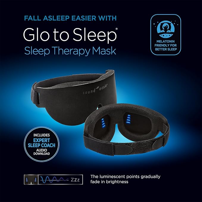 Glo to Sleep Eye Mask, Nighttime Adult Sleep Aid for Men & Women, Deep REM Sleep, Relaxation, Helps You Fall Asleep Quickly, Calm Your Mind, Relax Your Body, 100% Light Blocking