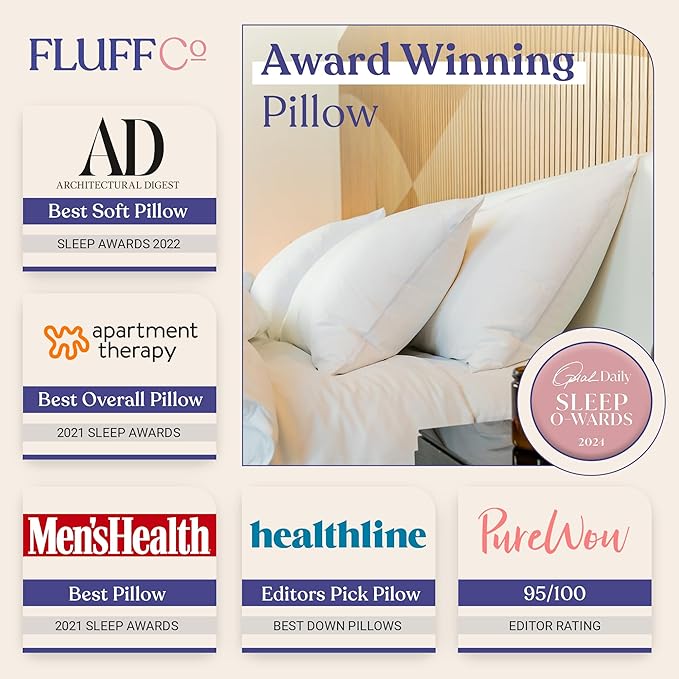 FluffCo Zen Fluff™ Down Alternative Bed Pillow - Luxury Hotel Quality - 300 Thread Count Cotton Shell - Pillows for Side, Back, and Stomach Sleepers - Made in USA - King Size 20" x 36", 1-Pack, Firm
