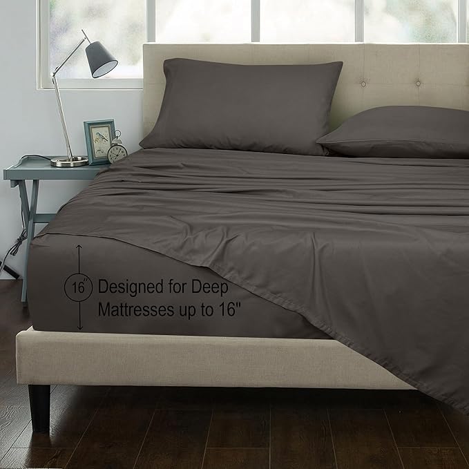 ROYALE LINENS 300 Thread Count 100% Long Staple Combed Cotton Sheet Set - 3 Piece Twin Bed Sheets - 1 Fitted, 1 Flat & Pillow case -Soft Cool & Crisp Sheet Set (Twin, Grey)