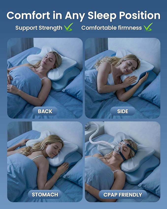 Cervical Pillow for Neck Pain Relief, 4-Height Adjustable Oeko-TEX Memory Foam Contour Pillow for Sleeping, Ergonomic Orthopedic Cooling Neck Pillow for Side Back Stomach Sleepers, Arm Support