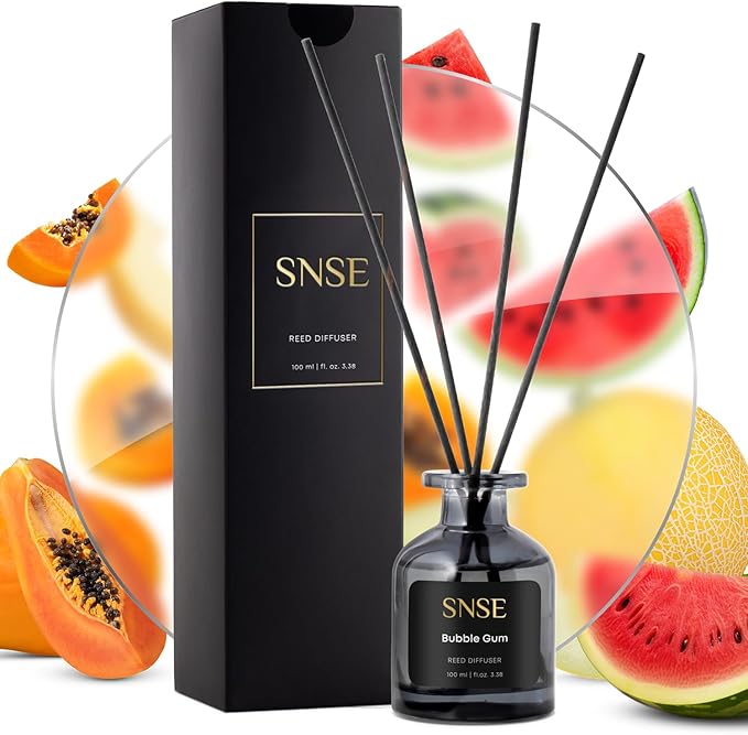 SNSE Bubble Gum Reed Diffuser Set | 3.38 oz Scent Fragrance Oil Diffuser for Bedroom, Bathroom, Home Décor and Gift, Decorative Air Fresheners with Sticks