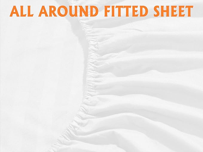 Elegant Comfort Softest and Coziest 4-Piece Sheet Set - 1500 Premium Hotel Quality Microfiber - Luxurious Wrinkle Resistant 4-Piece Damask Stripe Bed Sheet Set, Twin XL, White