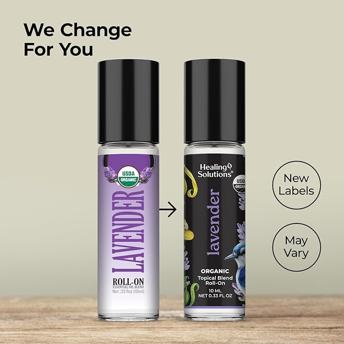 Healing Solutions Lavender Essential Oil Roll-On (2-Pack) - USDA Organic Calming Essential Oil Roller for Sleep & Skin