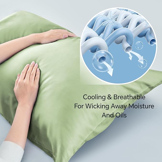 BEDELITE Standard Pillow Cases Set of 2, Rayon Derived from Bamboo, Cooling Pillow Cases for Hot Sleepers & Night Sweats, Breathable Silky Soft Envelope Pillowcases(Sage Green, 20"x26")