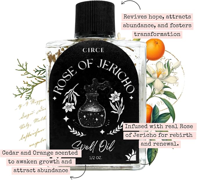 CIRCE Rose of Jericho Spell Oil - Inspire Hope, Transformation & Renewal - Add to Bath, Use in Rituals, Wear as Fragrance to Align w/Desires - Coconut Oil & Rose of Jericho Herb- 1/2oz