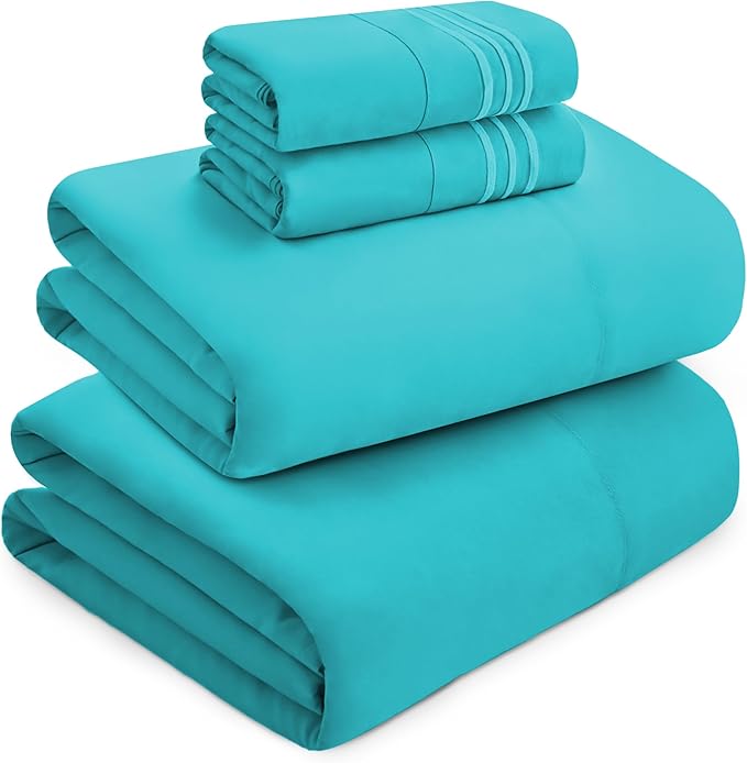 Mocassi Luxury Twin 4-Piece Sheet Set - 1800 Premium Hotel Quality - Easy-Fit, Wrinkle, Fade Resistant Bed Sheets and Pillowcases - All Around Elastic Fitted Sheet, Deep Pocket, Turquoise