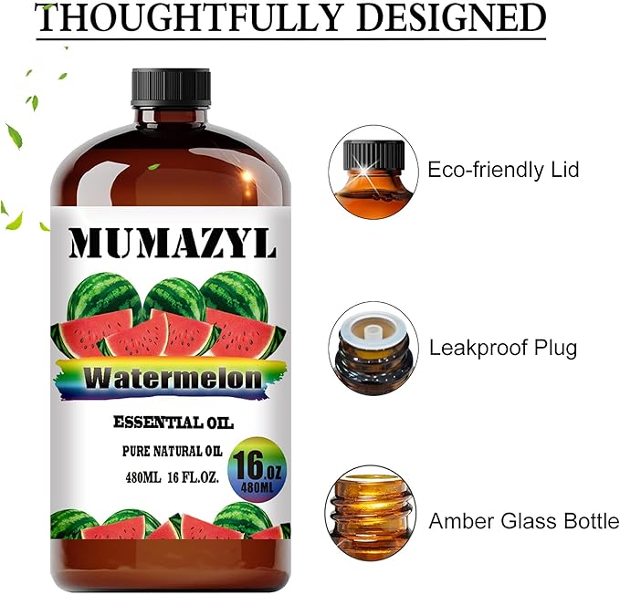 Watermelon Essential Oil, Watermelon Oil 16 Fl Oz 480ML for Diffuser Humidifier Yoga Cleaning DIY Candle Soap Making MUMAZYL Essential Oils