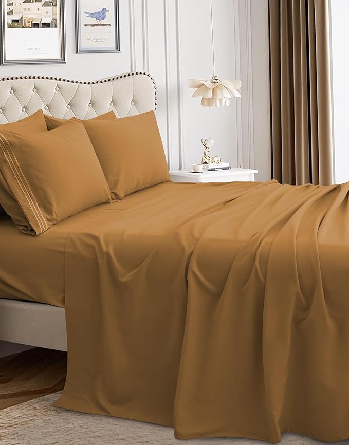 Mocassi Luxury King 4-Piece Sheet Set - 1800 Premium Hotel Quality - Easy-Fit, Wrinkle, Fade Resistant Bed Sheets and Pillowcases - All Around Elastic Fitted Sheet, Deep Pocket, Bronze