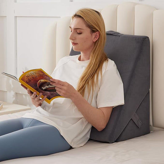 BIEEZZK Wedge Pillow, Adjustable Back Pillow for Sleeping, 9&12“ Bed Wedge Pillow Set for After Surgery, Triangle Memory Foam Pillow Wedges for Headboard, Acid Reflux, Snoring, GERD, Grey