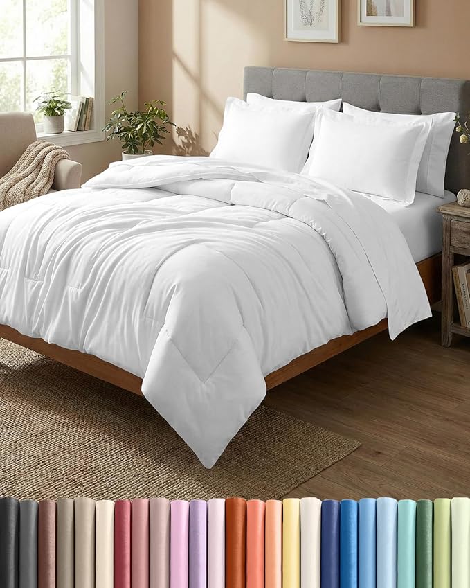 Full Comforter Set - 7 Piece Bed in a Bag Full Size Bed Set - Down Alternative Comforter, Flat Sheet, Fitted Sheet, Pillowcase & Shams for All Seasons - Ultra Soft, Cozy, Comfy and Breathable - White