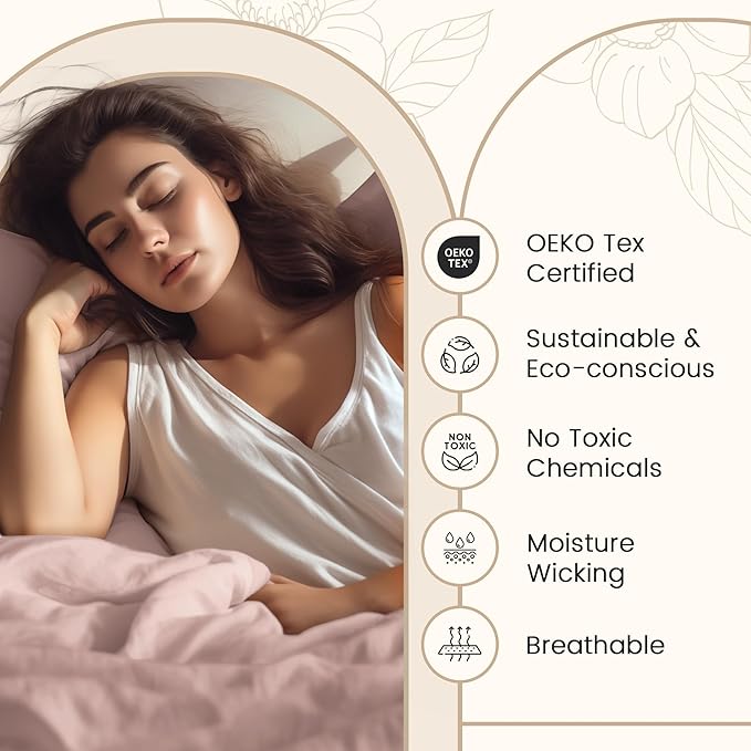 100% Cotton Sheets For Sateen Weave Twin Bed, 800TC Fully Elasticated Twin Fitted Sheet & Pillowcase Set, 15" Deep Pocket Sheets Machine Washable, Naturally Cool & Breathable - Sepia Rose