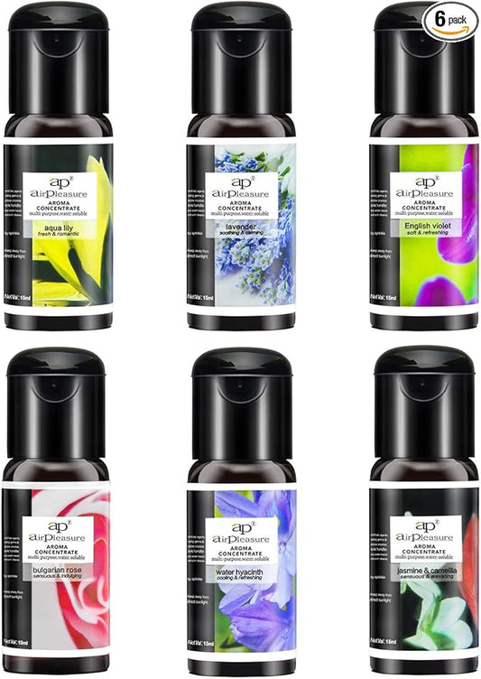 Blossom Essential Oils Set, 6x15ml Aromatherapy Oil Kit for Diffuser, Humidifier, Air Purifier- Aqua Lily, Water Hyacinth, Jasmine & Camellia, English Violet, Bulgarian Rose, Lavender