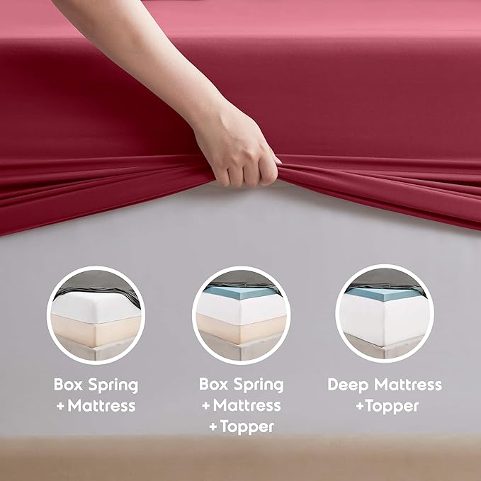 Nestl Extra Deep Queen Sheet Set - 6 Piece Breathable & Cooling Sheets - Hotel Luxury Bedding Set w/18-24 Inch Deep Pockets - Easy & Secure Fit - Super Soft, Wrinkle Free & Comfy - Burgundy Red
