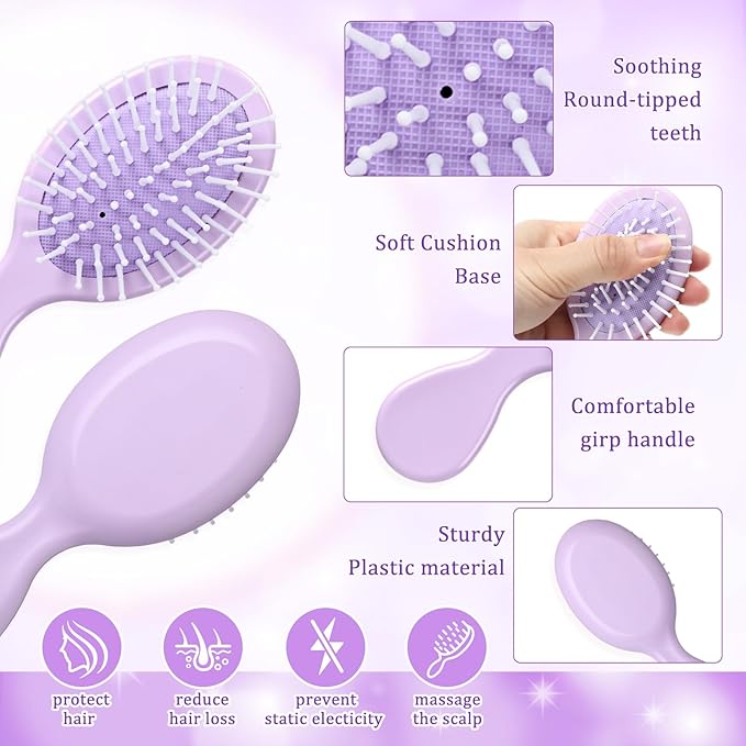 Meanplan 100 Pcs Mini Hair Brush Set 50 Sleep Mask 50 Portable Wet Dry Hair Combs Detangling for Women Spa Sleepover Party Supplies for Travel Team Building Wedding Bridesmaid Gifts(Purple)