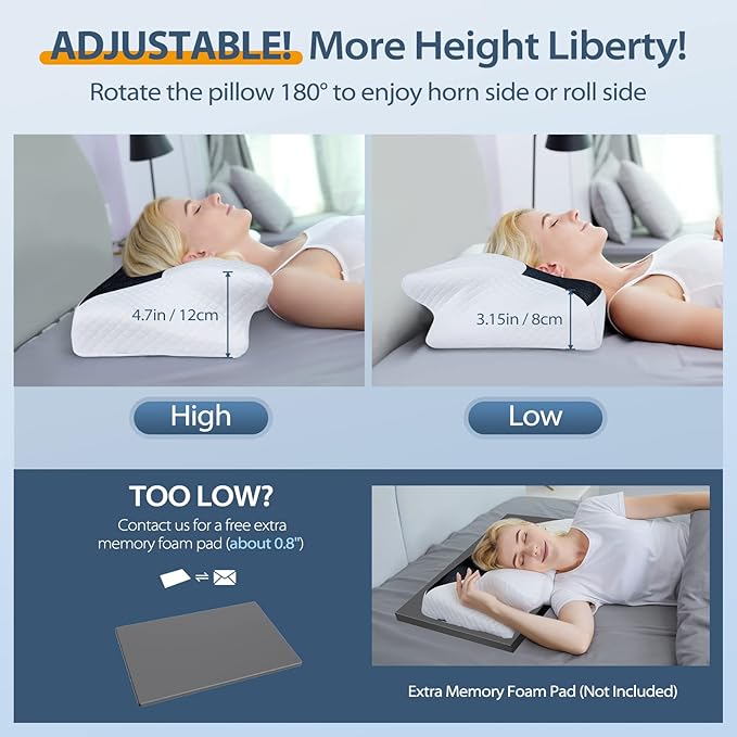 HOMCA Cervical Contour Memory Foam Pillow for Pain Relief, Orthopedic Neck Bed Pillow for Side Sleepers Back and Stomach