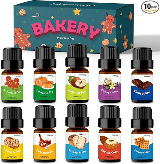 Bakery Fragrance Oils, Holamay Scented Essential Oils for Soap & Candle Making, Aromatherapy Diffuser Oil Scents (10 Packs of 5ml) - Creamy Vanilla, Gingerbread, Chocolate, Pumpkin Pie and More