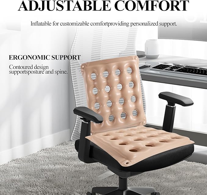 2 PCS Inflatable Seat Cushions, Pressure Relief Waffle Cushion for Pressure Sores Chair, Comfortable Long Sitting Air Cushion, Tailbone, Sciatica Pain Relief, Fit for Office Chair and Wheelchair use