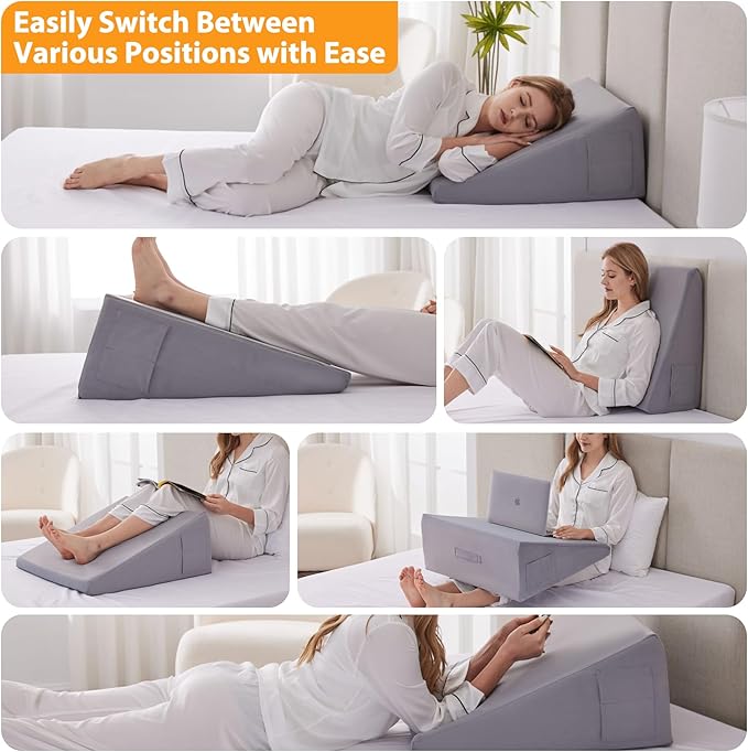 Ruqmuis Wedge Pillow for Sleeping, 10" Bed Wedge Pillow for Headboard, Triangle Incline Wedges for Acid Reflux, Pillow Wedge for Back Pain Relief, Elevated Leg Pillows After Surgery, Snoring, Velvet
