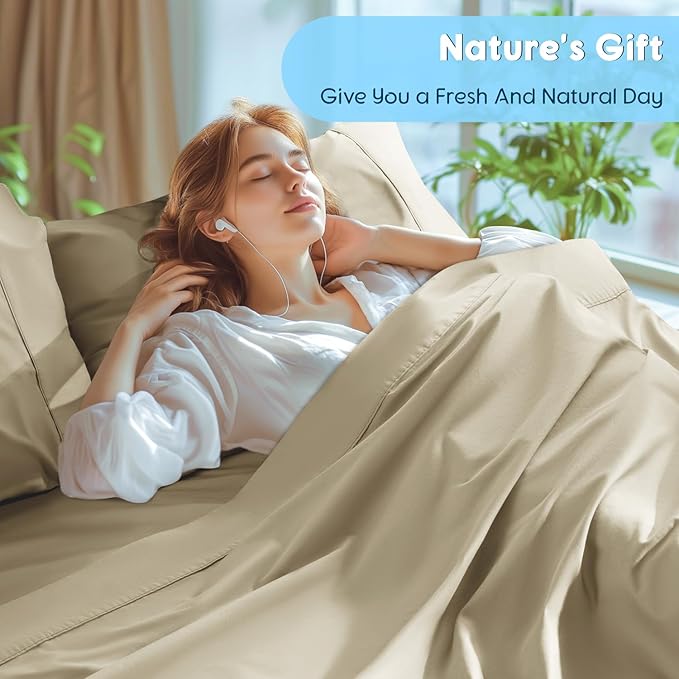SONORO KATE 100% Egyptian Cotton Sheets Set - 1000 High Thread Count, Luxury 5-Star Hotel Sateen Bed Sheets, Soft, Breathable Long Staple Sheets, Fit up to 16" - 4 PC (Linen,King)