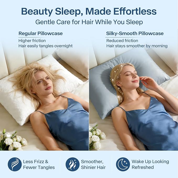 Luxury Cooling Pillowcases Queen Size 2 Pack, Q-Max>0.4 Cool Touch for Hot Sleepers&Night Sweats Beauty Sleep Anti-Frizz, Softer Than Silk Pillowcover Oeko-TEX Certified Elegant Gray