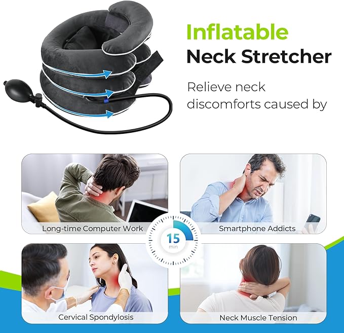 AUVON Inflatable Neck Stretcher for Cervical Traction, Cervical Stretcher with 3-Layer Design in Varying Sizes for Instant Relief, Neck Brace Pillow for Neck Support, Decompression Home Use, M Size