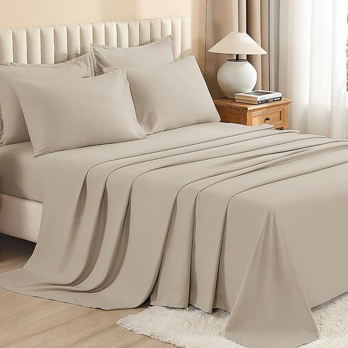 Litanika Twin/Twin XL Size Comforter Set Oatmeal - 5 Pieces Bed in a Bag Twin/Twin XL Bedding Comforter Sets, Solid Lightweight Bed Set with Comforter, Sheets, Pillowcase & Sham