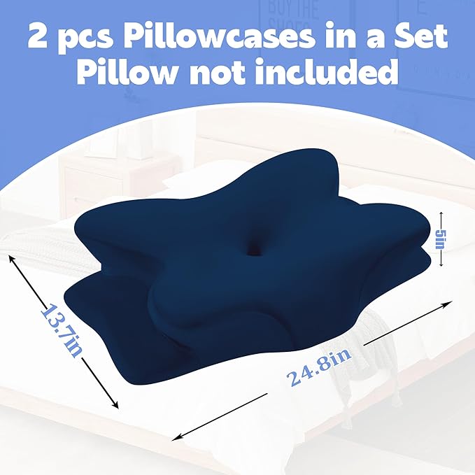 BALAPET 2 Pcs Velvet Cervical Neck Pillow Case, Soft Elasticity Pillowcase for Ergonomic Cervical Neck Pillow,Fuzzy Warm Flannel Pillow Cases with Zipper, Cover Only(Navy Blue)