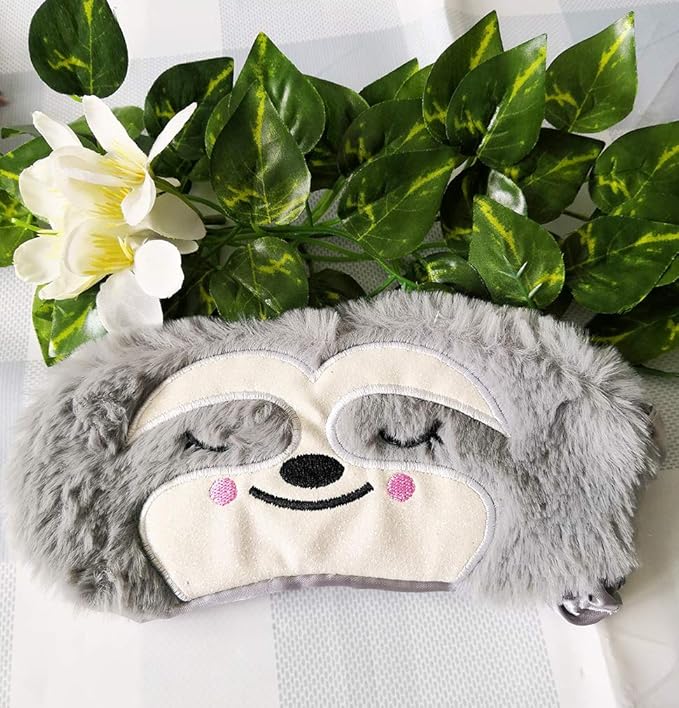 Cute Animal Sleeping Mask Soft Plush Blindfold Cute Rabbit Panda Koala Eye Cover Eyeshade for Kids Teens Girls Women (Grey Sloth)