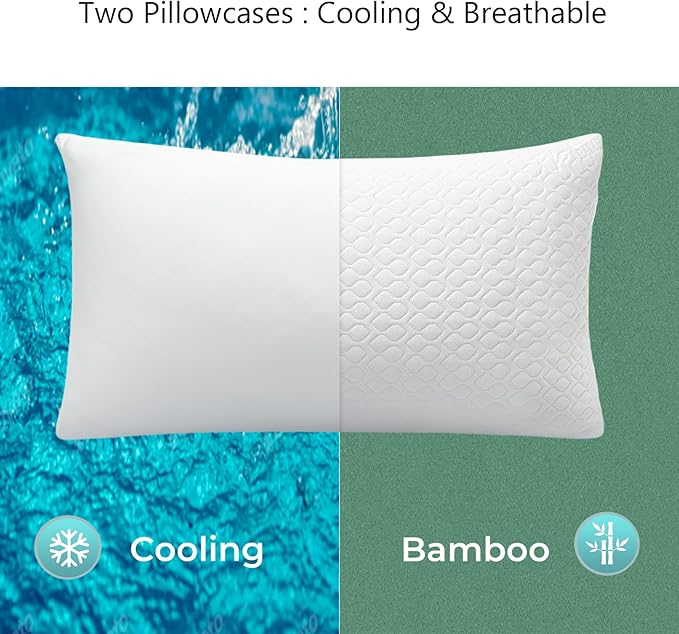 Rainmr Pillow King Size Memory Foam for Sleeping, Bed Pillows with Washable Cooling Pillowcase for Back & Side & Stomach Sleepers, 20x36 inches (White, King 1-Pack)
