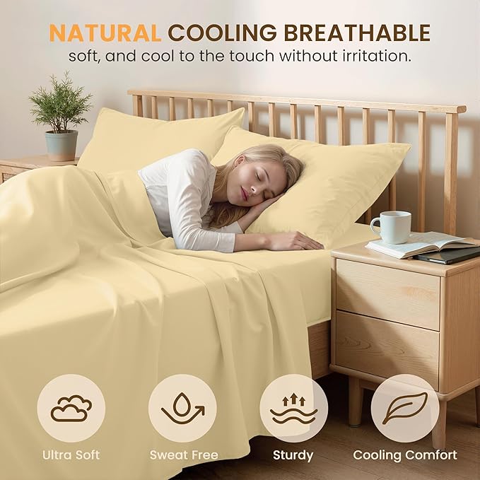 King Size 4 Piece Sheet Set - Comfy Breathable & Cooling Bed Sheets Set, Soft and Wrinkle Free, Deep Pockets, Easy & Secure Fit, Hotel Luxury Bedding for Women, Men - Oeko-Tex - Beige
