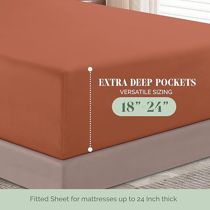 Elegant Comfort Luxury 1500 Premium Hotel Quality Microfiber 4-Piece Sheet Set - Soft, All Around Elastic 18-24 Inches Deep Fitted Sheet - Extra Deep Pocket Sheets, Full, Coral