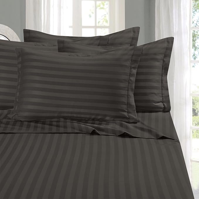 Elegant Comfort Softest and Coziest 4-Piece Sheet Set - 1500 Premium Hotel Quality Microfiber - Luxurious Wrinkle Resistant 4-Piece Damask Stripe Bed Sheet Set, Twin XL, Grey