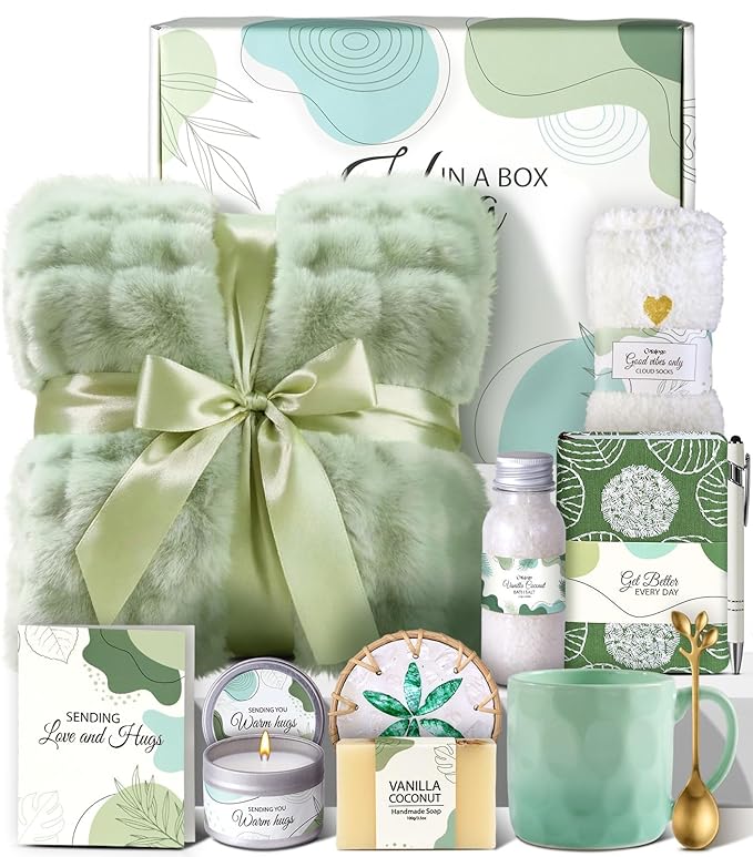 Get Well Soon Gift Baskets - Mothers Day Gift Basket, Hug In a Box with Blanket, Thoughtful Self Care Gifts for Get Well Sympathy Relaxation Birthday Thinking of You, Spa Kit For Women
