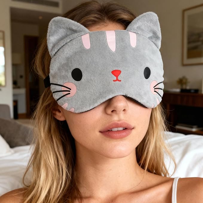 2PCS Sleep Mask for Kids Cute Kids Sleep Mask Cartoon Cat Sleeping Mask for Kid Women Men Kitty Cat Slumber Party Favors