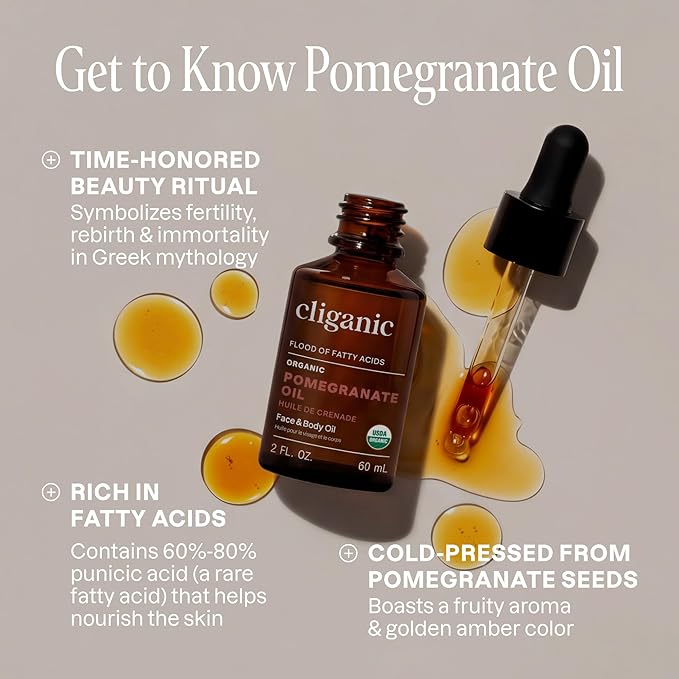Cliganic Organic Pomegranate Seed Oil, 100% Pure (2oz) - For Face, Skin | Natural Cold Pressed Unrefined