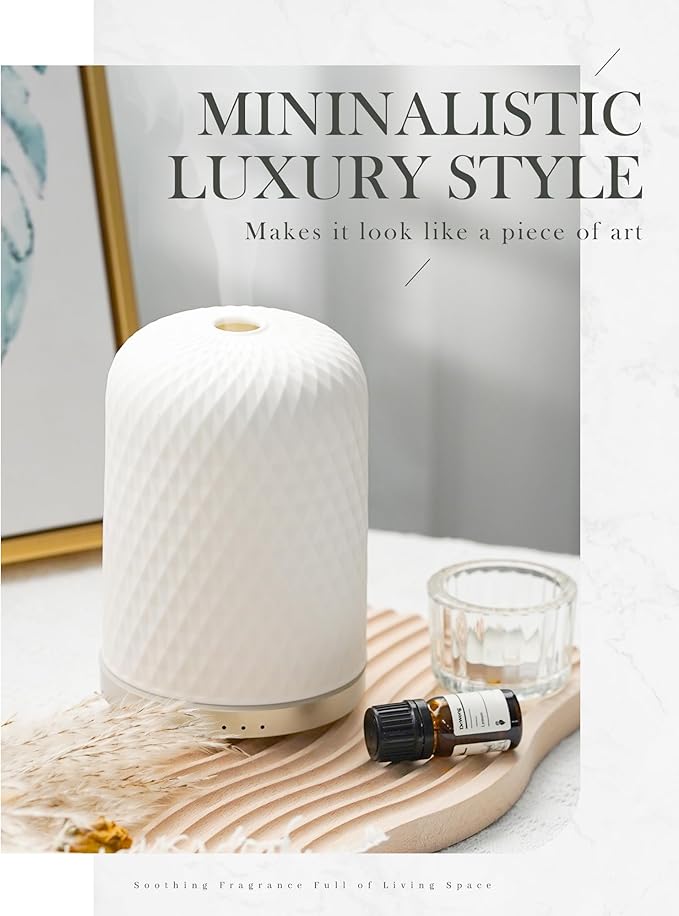 Essential Oil Diffuser - 2.4MHz Ultrasonic Ceramic Diffuser with Pulse/Continuous Mist & Night Light, Waterless Auto-Off, Silent Aromatherapy Diffuser for Home, Office, Yoga, Spa, Gifts & Home Decor.