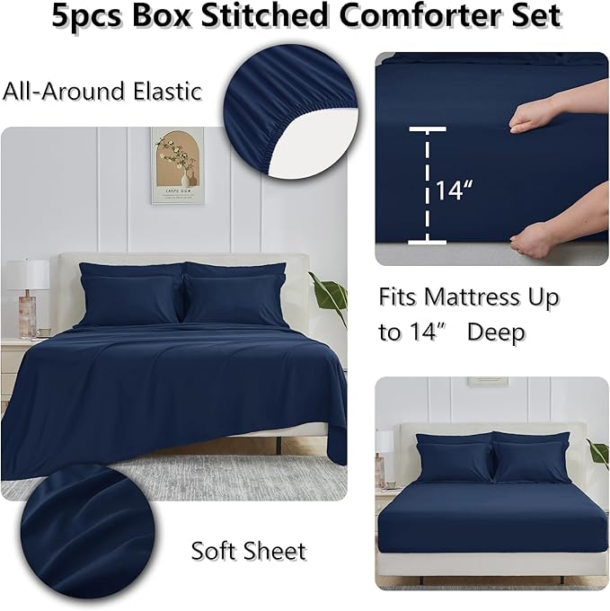 CozyLux Twin XL Comforter Set Navy Blue - 5 Pieces Twin XL Bed in a Bag Set, Soft Bedding Sets Bed Set Extra Long for All Season with Comforter, Flat Sheets, Fitted Sheet, Pillowcase &Pillow Sham