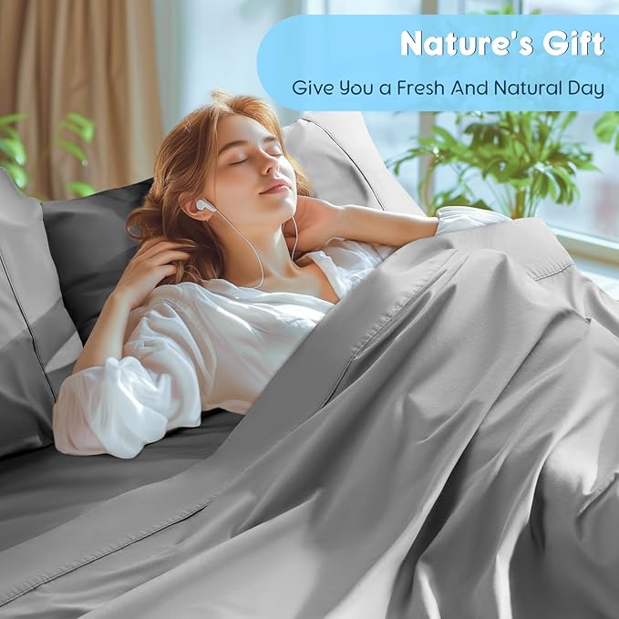 SONORO KATE 100% Egyptian Cotton Sheets Set - 1000 High Thread Count, Luxury 5-Star Hotel Sateen Bed Sheets, Soft, Breathable Long Staple Sheets, Fit up to 16" - 4 PC (Grey,California King)