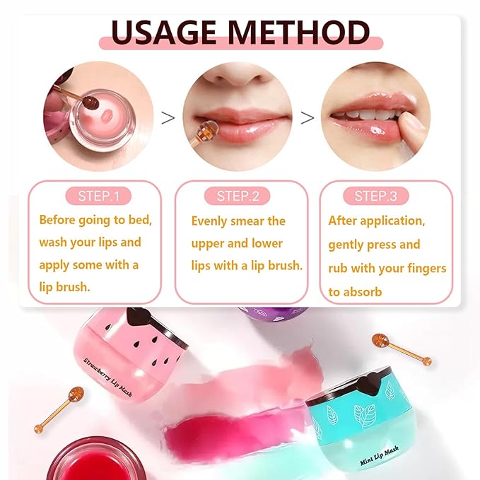 4 PCS Honey Lip Mask, Strawberry & Watermelon & Apple Lime Lip Sleeping Mask Propolis Moisturizing Lip Balm with Stick, Vitamin E Lip Masks, Repairs And Prevents Chapped Lips (4 Flavors)