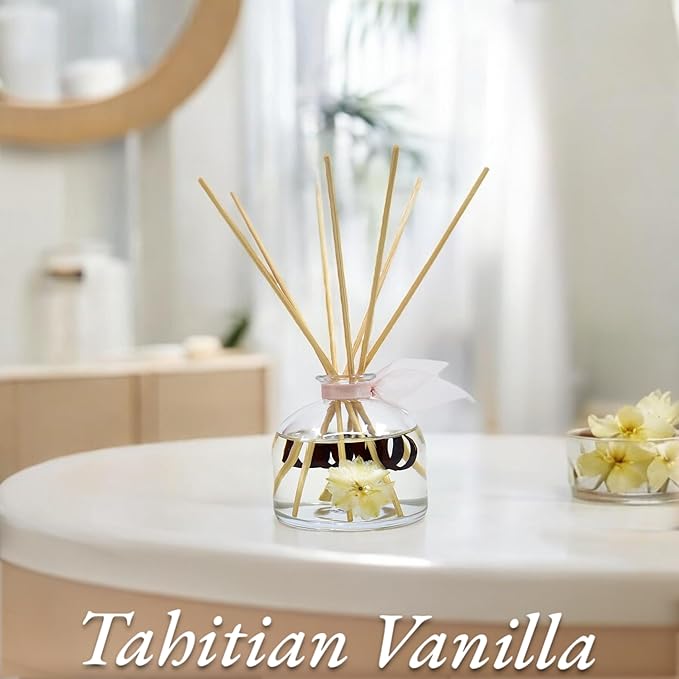 Reed Diffuser Set, Soothe Tahitian Vanilla Bean Scented Oil Diffuser with Sticks, Home Fragrance Accessories for Bathroom Shelf Decor, Aroma Diffusers for Home or Office Fall Decor, USA Made