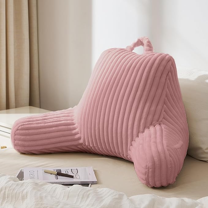 Blissful Diary Reading Pillow for Sitting in Bed, Flannel Back Pillow Bed Sitting Up for Adult & Children, Backrest Cushion for Sit Up in Couch or Floor, Dorm Essentials, Plush Pink