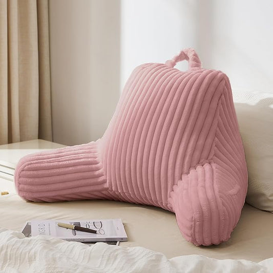 Blissful Diary Reading Pillow for Sitting in Bed, Flannel Back Pillow Bed Sitting Up for Adult & Children, Backrest Cushion for Sit Up in Couch or Floor, Dorm Essentials, Plush Pink
