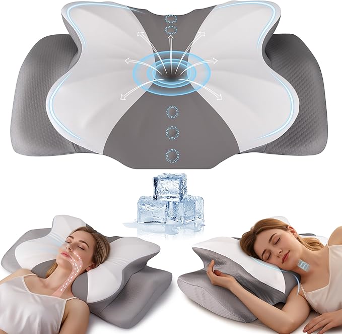 Cervical Pillow for Neck and Shoulder Support, Contour Memory Foam Pillow for Pain Relief, 2 Heights Cooling Ergonomic Orthopedic Pillow for Side Back Stomach Sleepers