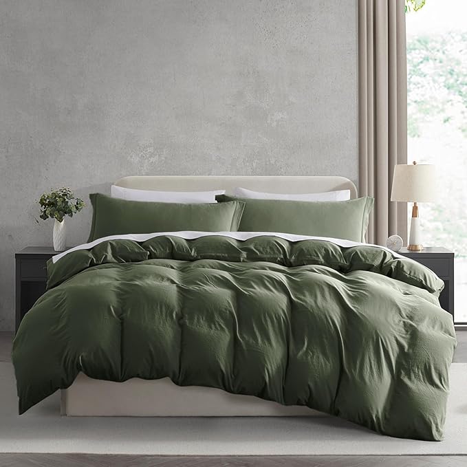 Nestl Olive Green Duvet Cover King Size - Soft Double Brushed King Duvet Cover Set, 3 Piece, with Zipper Closure, 1 Duvet Cover 104x90 inches and 2 Pillow Shams