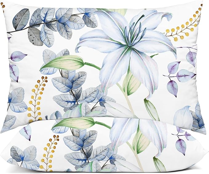 YIYEA King Size Pillow Cases Set of 2, Ultra Soft Double Brushed Microfiber Pillowcases King, Floral Bed Pillow Covers, Fade Resistant, Easy Slip-On (20"x36")