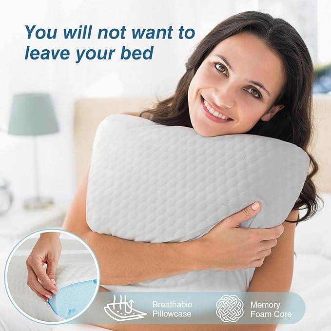 DUMOS Memory Foam Pillows for Sleeping 2 Pack, Bed Pillows for Adults with Washable Cover and Breathable Mesh, Gel Cooling Pillow for Back and Side Sleeper Support, White